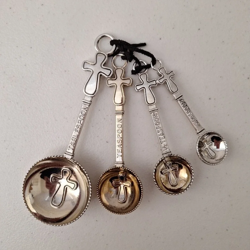 RARE Vintage MSC Religious Cross Measuring Spoons 4 Pc. Set Catholic